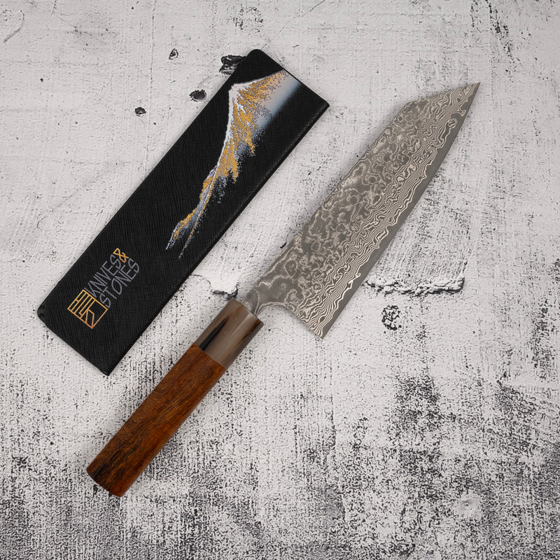 Takeshi Saji SG2 Black Damascus Bunka 180mm Heart-shaped Ironwood Handle