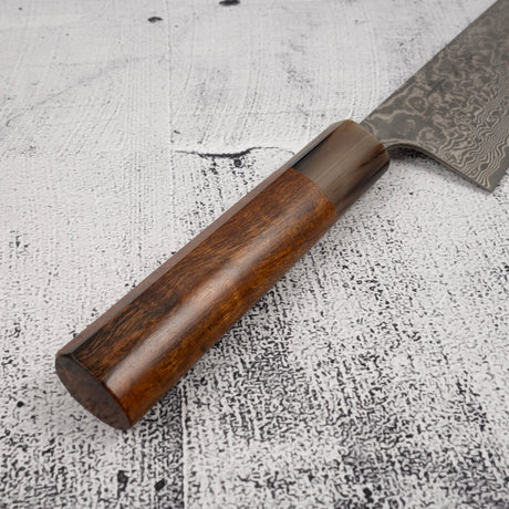 Takeshi Saji SG2 Black Damascus Bunka 180mm Heart-shaped Ironwood Handle