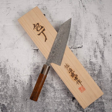 Takeshi Saji SG2 Black Damascus Bunka 180mm Heart-shaped Ironwood Handle