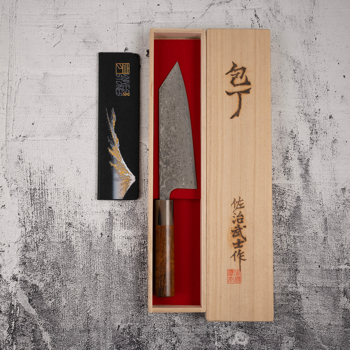 Takeshi Saji SG2 Black Damascus Bunka 180mm Heart-shaped Ironwood Handle