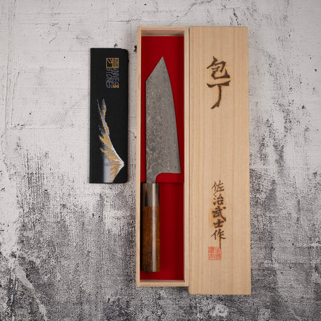 Takeshi Saji SG2 Black Damascus Bunka 180mm Heart-shaped Ironwood Handle