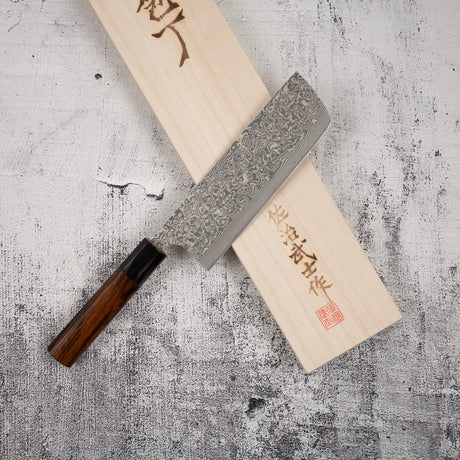 Takeshi Saji SG2 Black Damascus Nakiri 180mm Heart-shaped Ironwood Handle