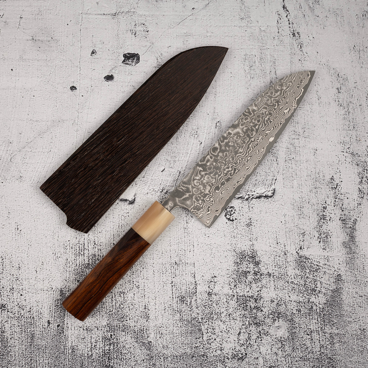 Takeshi Saji SG2 Black Damascus Santoku 180mm Heart-shaped Ironwood Handle