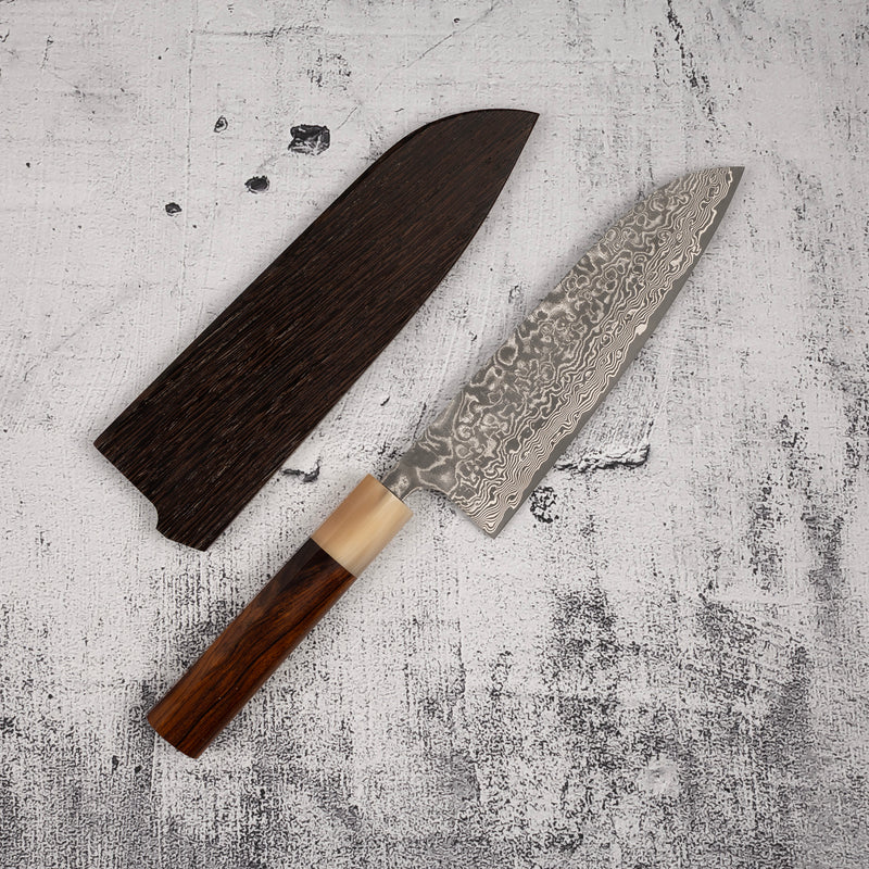 Takeshi Saji SG2 Black Damascus Santoku 180mm Heart-shaped Ironwood Handle