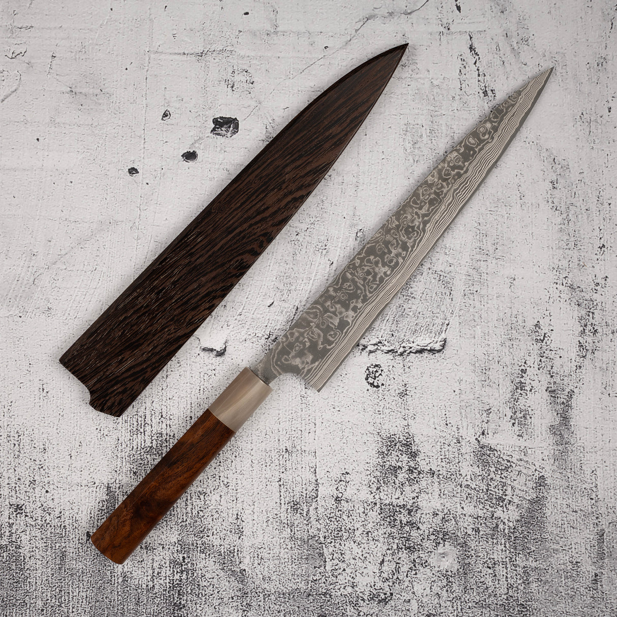 Takeshi Saji SG2 Black Damascus Sujihiki 240mm Heart-shaped Ironwood Handle