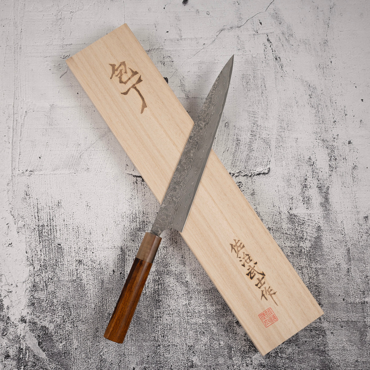 Takeshi Saji SG2 Black Damascus Sujihiki 240mm Heart-shaped Ironwood Handle