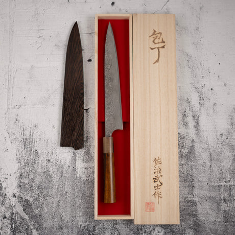 Takeshi Saji SG2 Black Damascus Sujihiki 240mm Heart-shaped Ironwood Handle