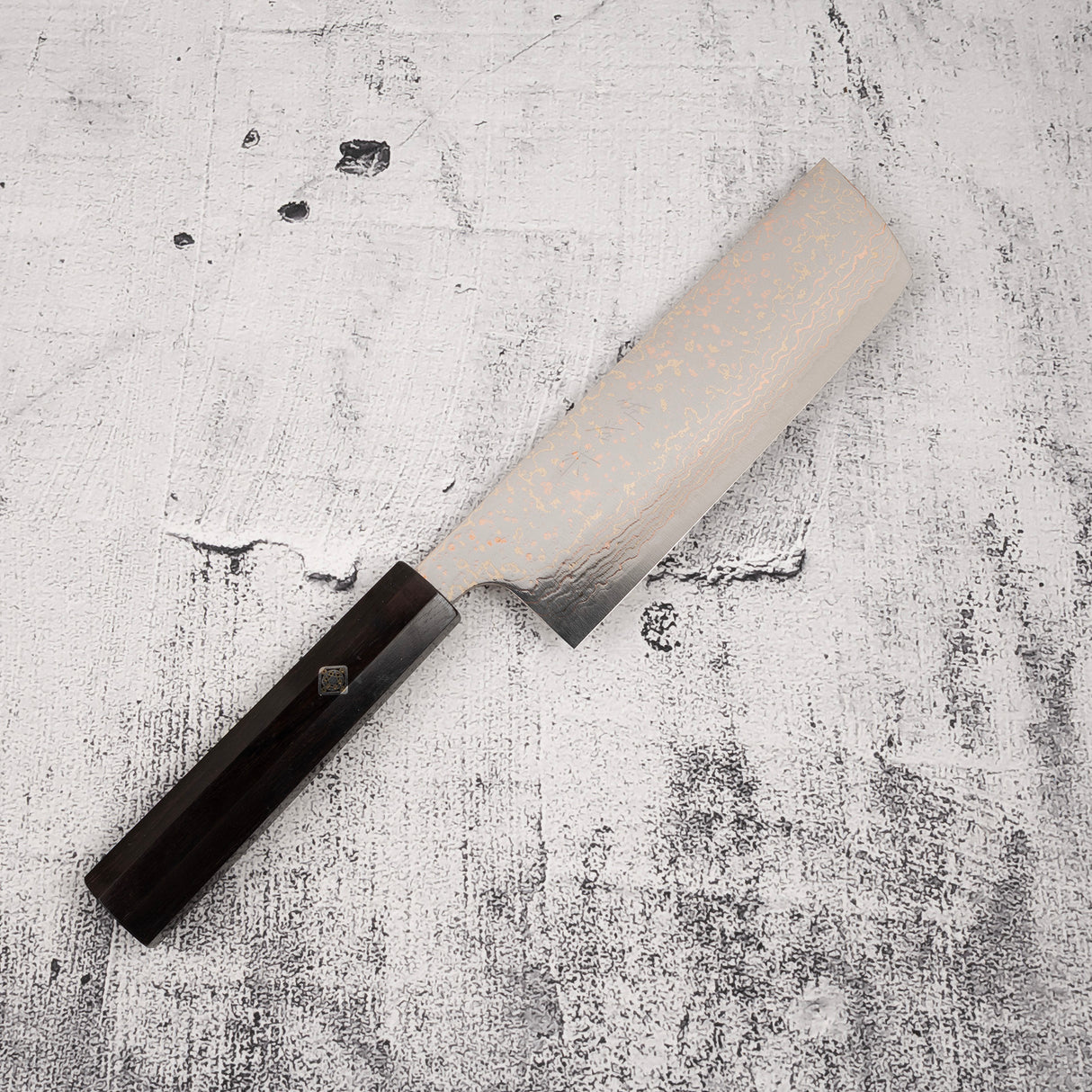 Takeshi Saji VG10 Rainbow Damascus Nakiri 165mm Ebony Handle Mosaic Pin