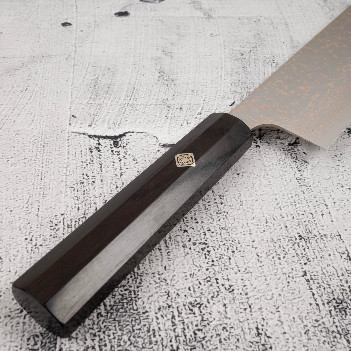Takeshi Saji VG10 Rainbow Damascus Nakiri 165mm Ebony Handle Mosaic Pin