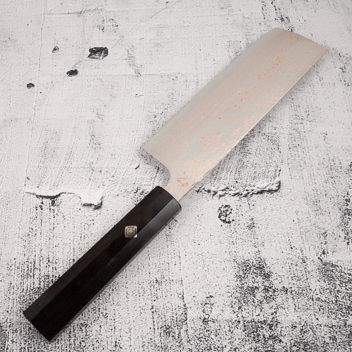 Takeshi Saji VG10 Rainbow Damascus Nakiri 165mm Ebony Handle Mosaic Pin