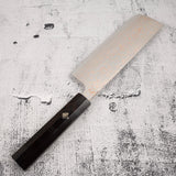 Takeshi Saji VG10 Rainbow Damascus Nakiri 165mm Ebony Handle Mosaic Pin