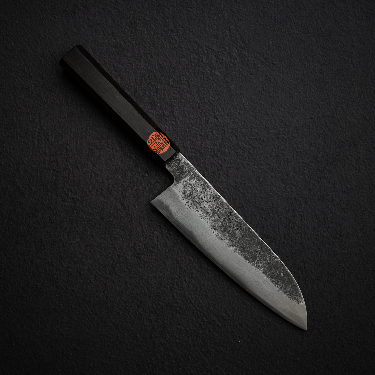 Tanaka Blue 2 Damascus Santoku 170mm Kurouchi Nashiji