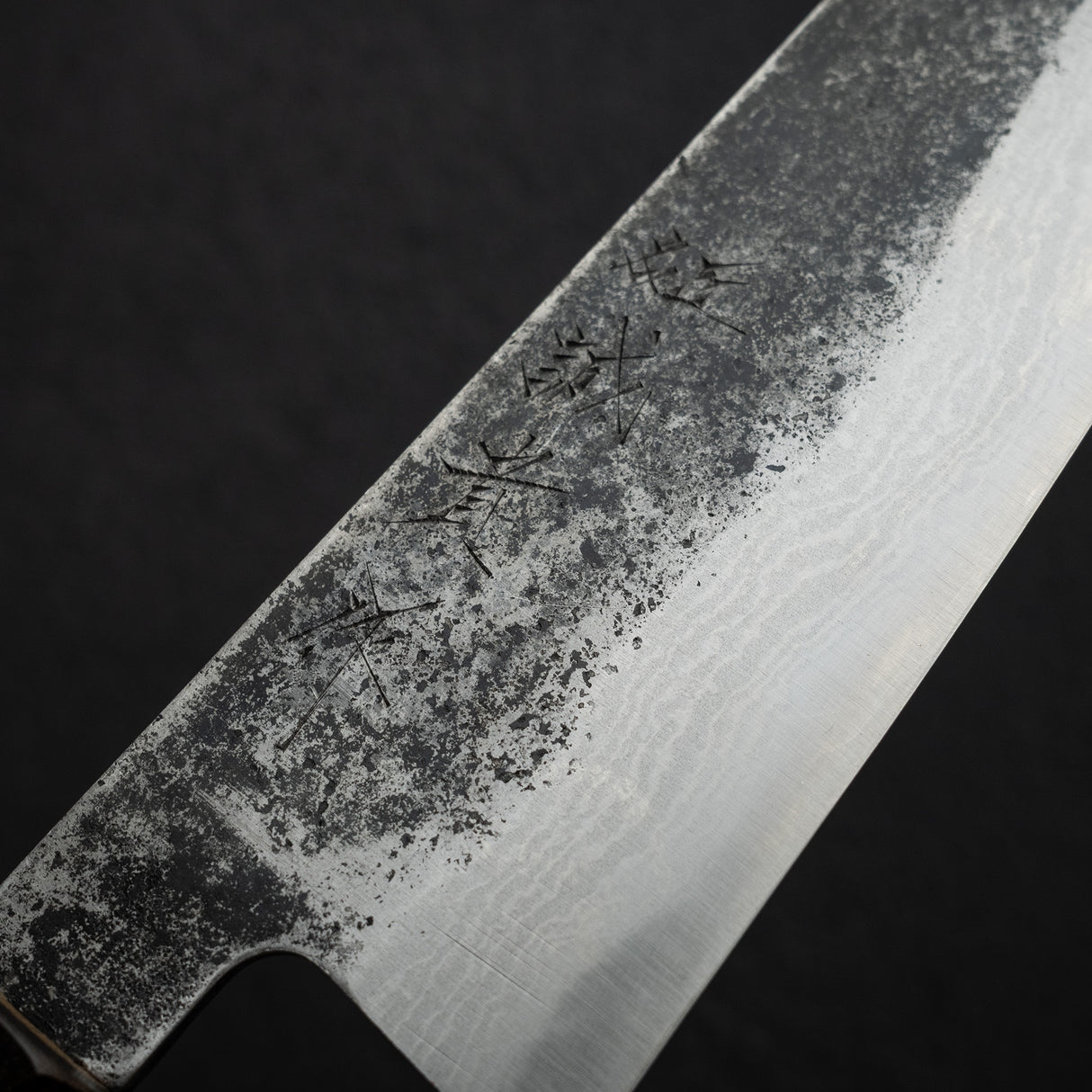 Tanaka Blue 2 Damascus Santoku 170mm Kurouchi Nashiji