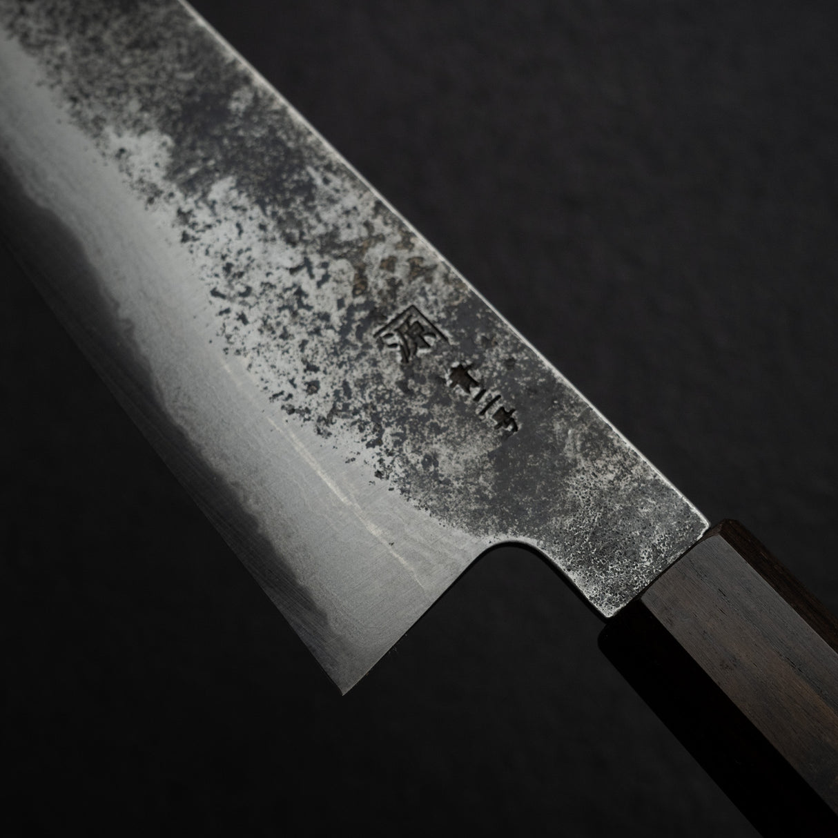 Tanaka Blue 2 Damascus Santoku 170mm Kurouchi Nashiji