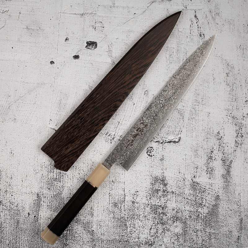 Tanaka Habakiri SG2 Damascus Sujihiki 240mm with Saya