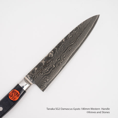 Tanaka SG2 Damascus Gyuto 180mm Western Handle