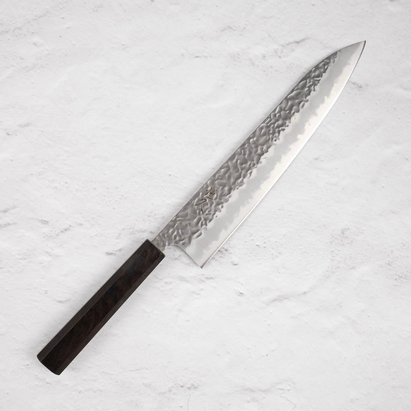 Tsunehisa White 1 Stainless Clad Tsuchime Gyuto 240 mm Ebony Handle