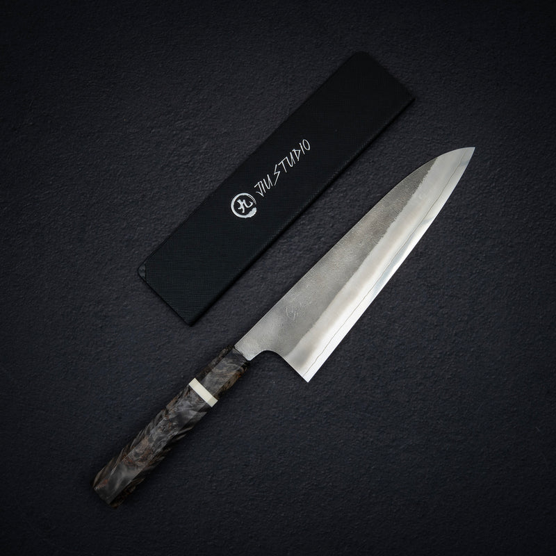 Hatsukokoro x Yoshikane SKD Nashiji Gyuto 210mm Extra Tall, Stablized Burl Handle