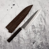 Yoshikane White 2 KU Nashiji Gyuto 210mm Stainless Clad Ebony by Hatsukokoro