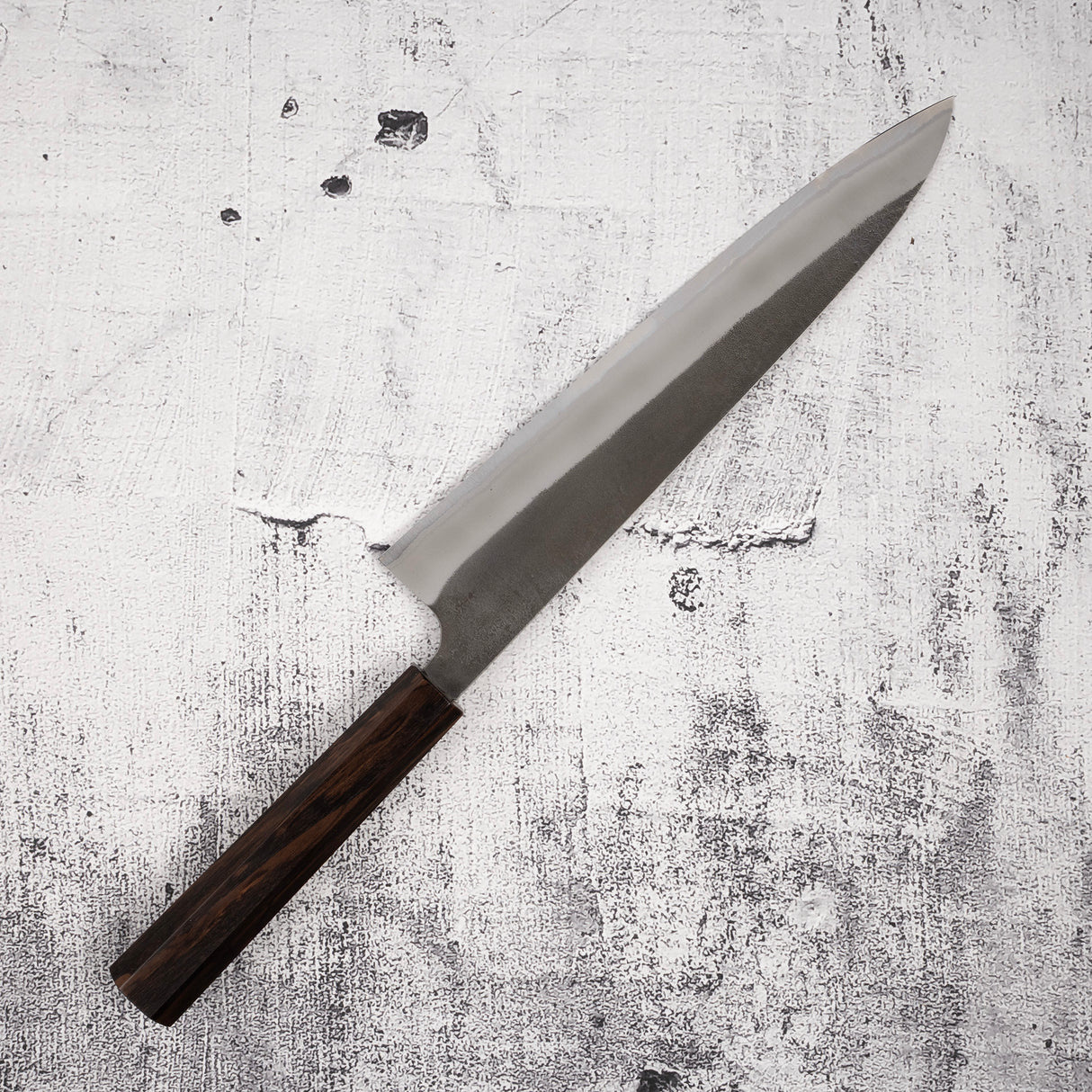 Yoshikane White 2 KU Nashiji Gyuto 240mm Stainless Clad Ebony by Hatsukokoro