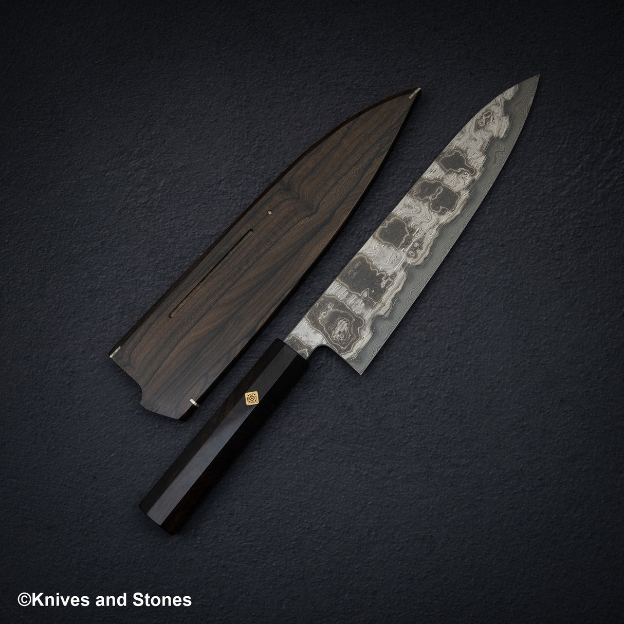 Shoichi Hashimoto (橋本庄市) Kazemachi Blue / White Damascus Gyuto 240mm