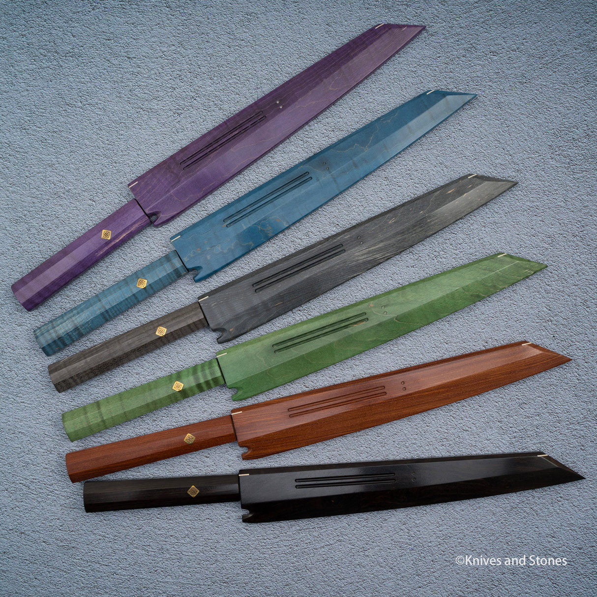 K&S Magnetic Kiritsuke Yanagiba Saya  & Handle Set Stabilized Curly Maple / Ebony / Pau Rosa