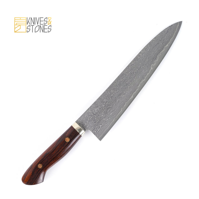 Tanaka R2 Damascus Gyuto 240mm with Ironwood Western Handle and K&S Wenge Saya