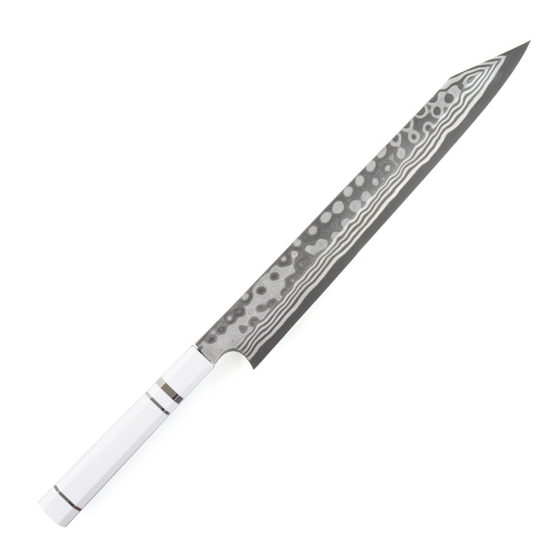二唐 暗紋 鬼 殺 青鋼 大馬士革 切付 柳刃 300mm 附 可麗耐 柄
