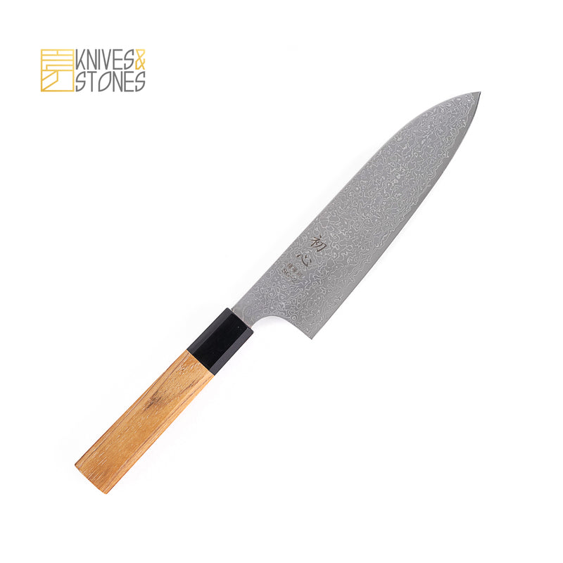 Hatsukokoro SG2 Mirror-polished Damascus Santoku 180mm