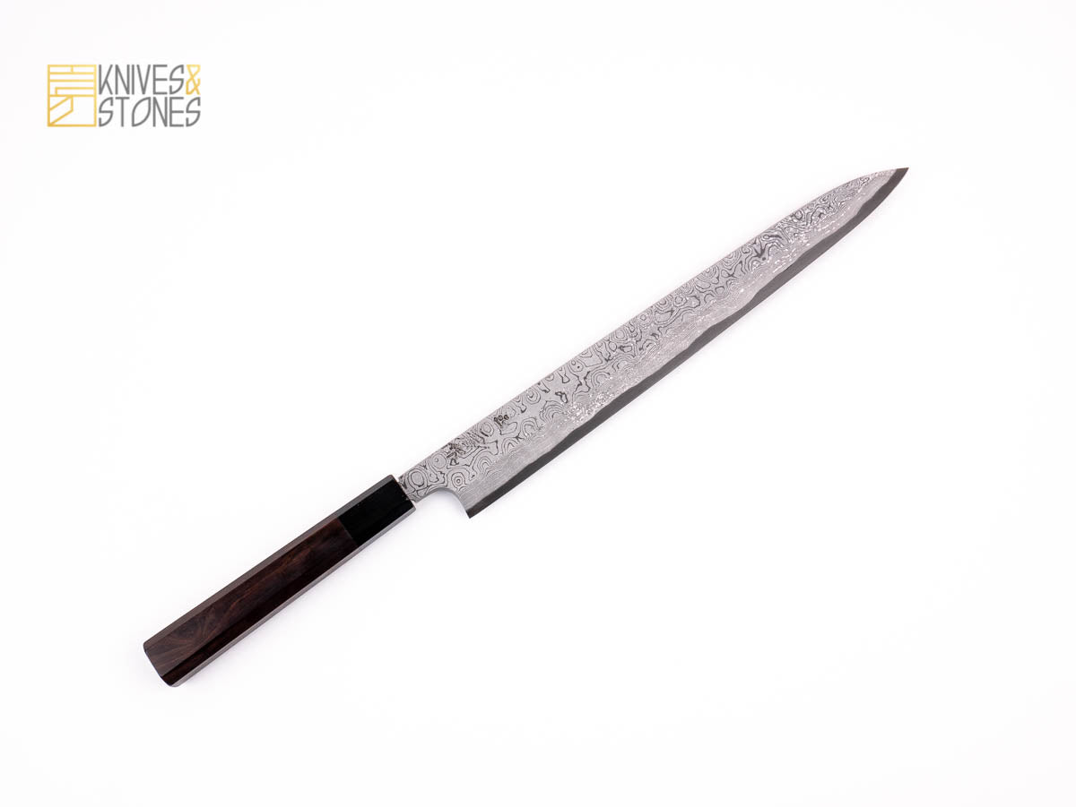 Nigara Anmon (暗紋) Damascus Yanagiba 300mm Blue 2