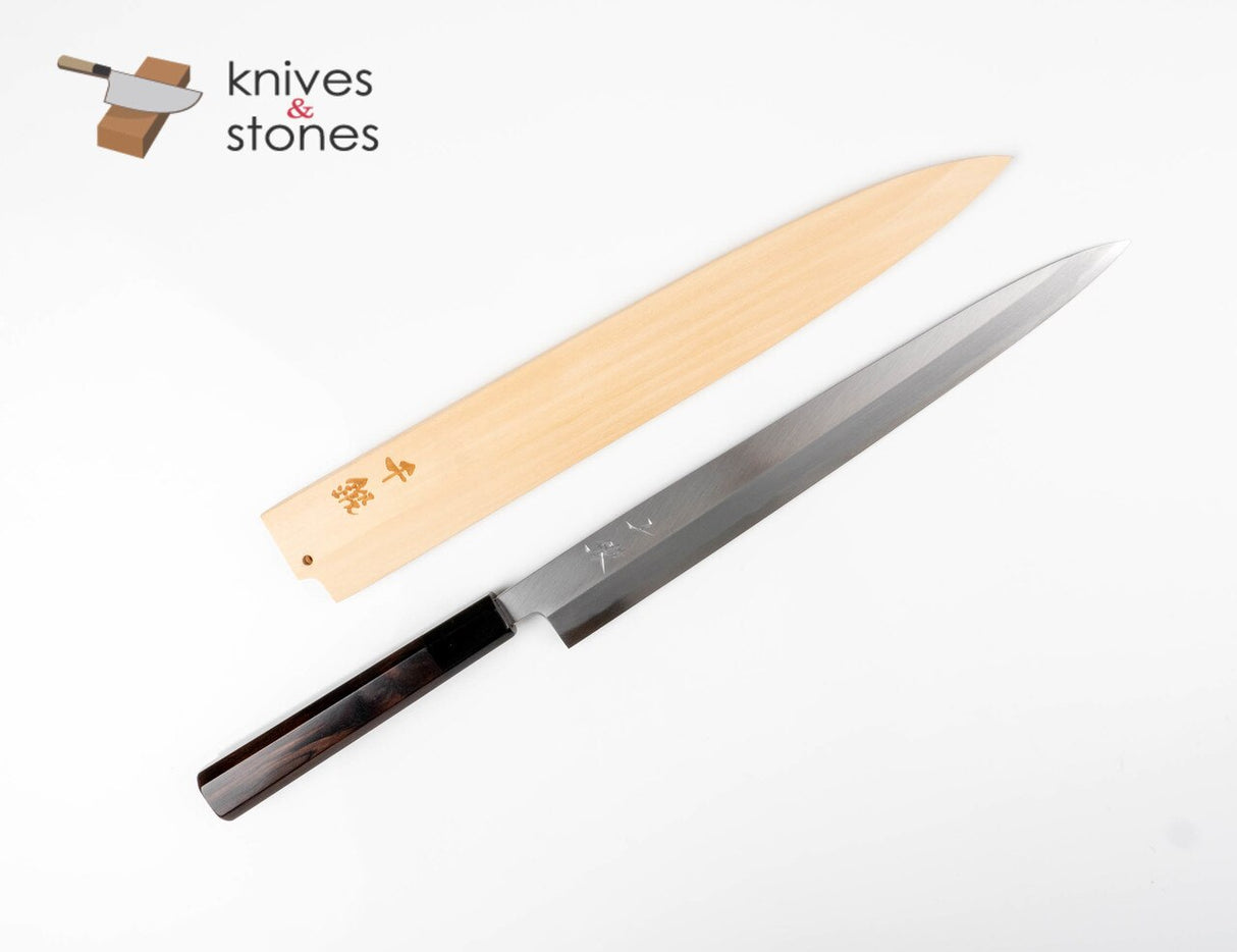 Sentan (千鍛) White 2 Yanagiba with Ebony Handle and Ho wood Saya,  by Yamawaki Hamono